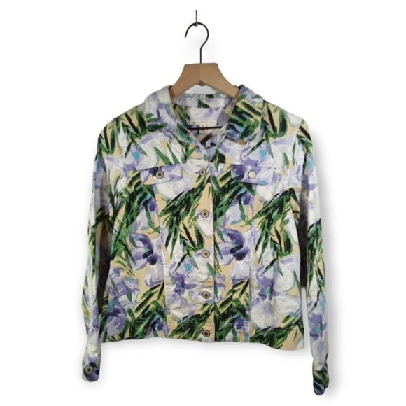 JM Collection Floral Cotton Petite Button Down Jacket Size 8P - Picture 1 of 5